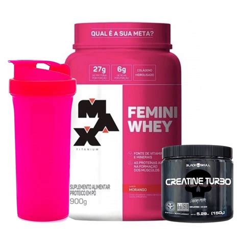 Kit Femini Whey G Creatina Turbo G Coqueteleira Ganho De