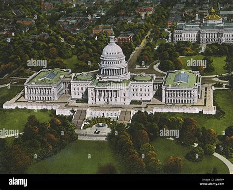 Washington DC, USA - US Capitol and Grounds - aerial view. Date: 1920 ...