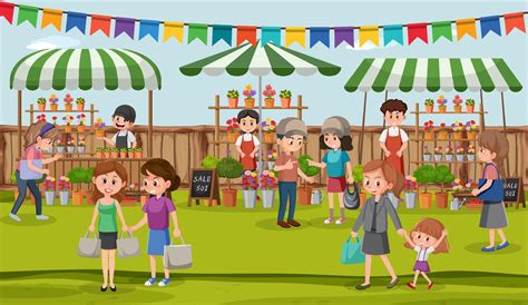 Flea market scene in cartoon style 6351122 Vector Art at Vecteezy