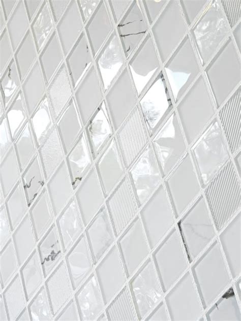 Elegant Rhomboid White Glass Mosaic Backsplash Tile