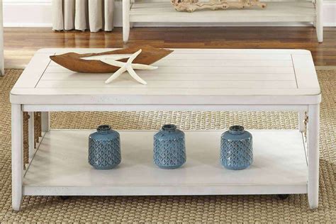 Bridgeport Nautical Beach Theme White Coffee Table With Rope Accents