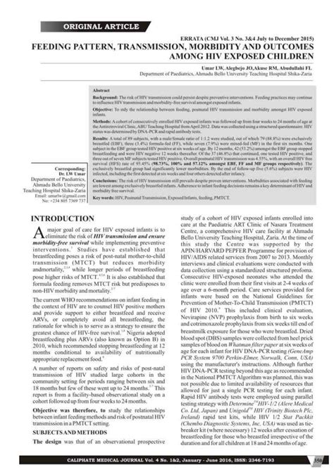 Pdf Feeding Pattern Transmission Morbidity And Outcomes Amongst Hiv