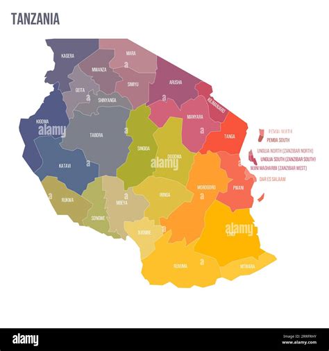 Tanzania Political Map Of Administrative Divisions Regions Colorful