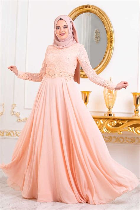 Solmon Pink Hijab Evening Dress 4583smn Neva Hijab