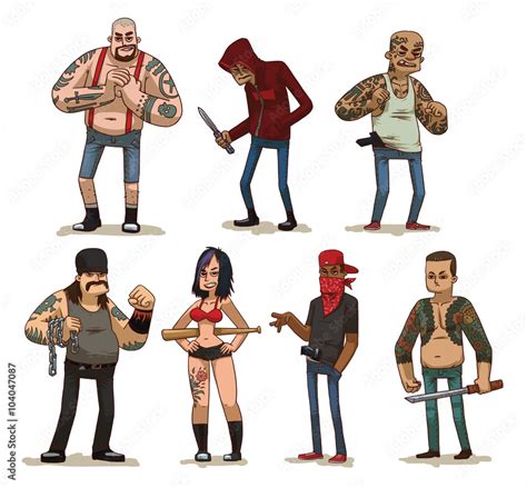 Vector Cartoon Image Of A Set Of Different Criminals Of Men And Woman