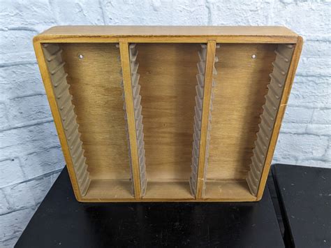 45 Slot Wood Vintage Cassette Tape Holder Storage Shelf Wooden Wall Rack Ebay