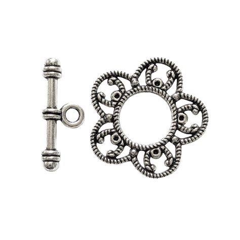 Silver Flower Clasp Antique Silver Alloy Toggle Clasp Flower Design Flower Clasp Silver