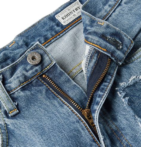 Kapital Appliquéd Distressed Denim Jeans Blue Kapital