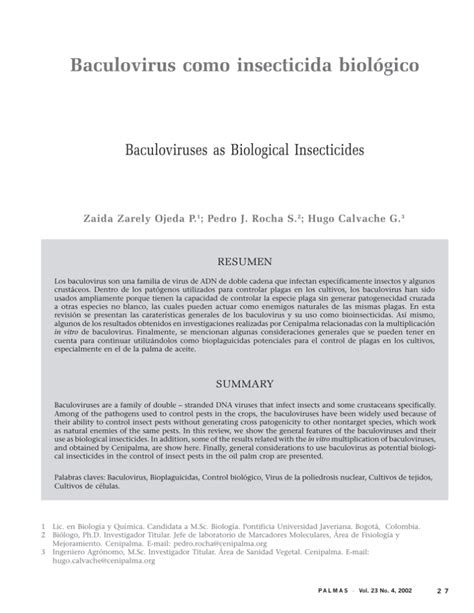 Baculovirus como insecticida biológico Baculoviruses as biological