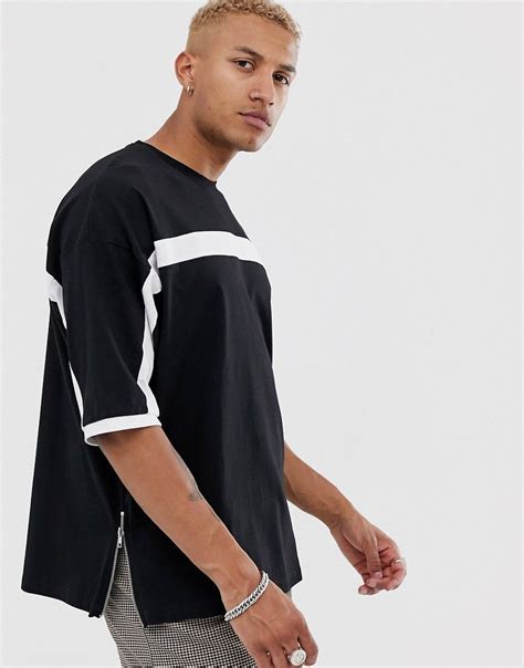 Asos Design Oversized T Shirt With Half Sleeve And Color Block And Side