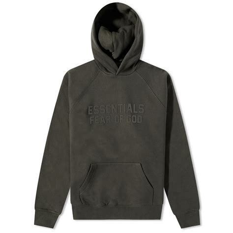 Fear Of God Essentials Mens Popover Hoodie In Off Black Fear Of God