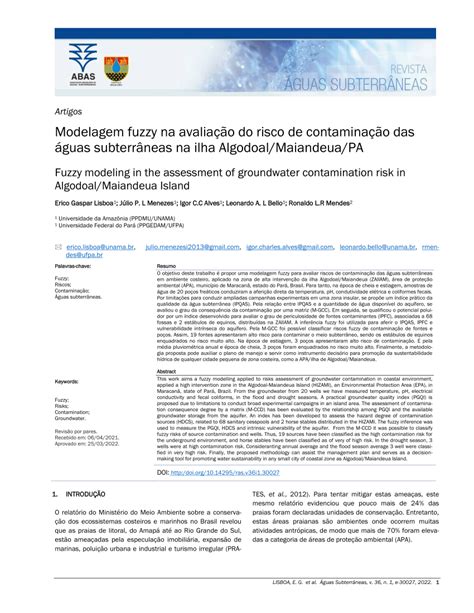 Pdf Modelagem Fuzzy Na Avalia O Do Risco De Contamina O Das Guas