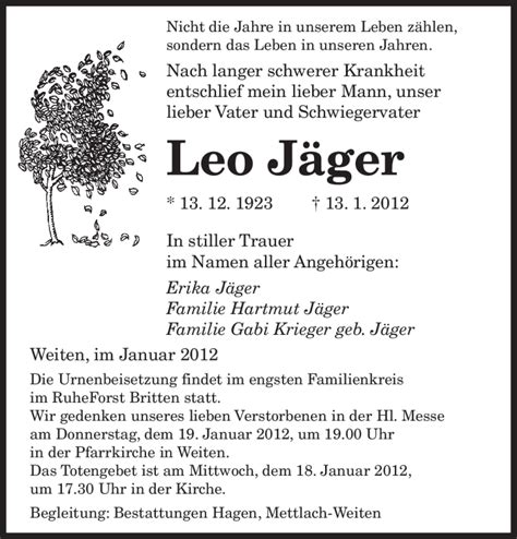 Traueranzeigen Von Leo J Ger Saarbruecker Zeitung Trauer De