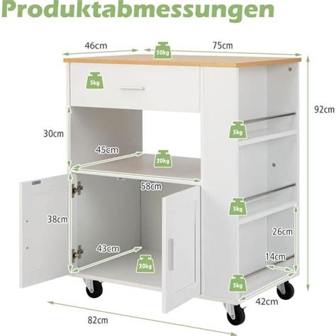 GOPLUS Desserte Îlot de Cuisine à roulettes 75 x 46 x 92 cm Tiroir et