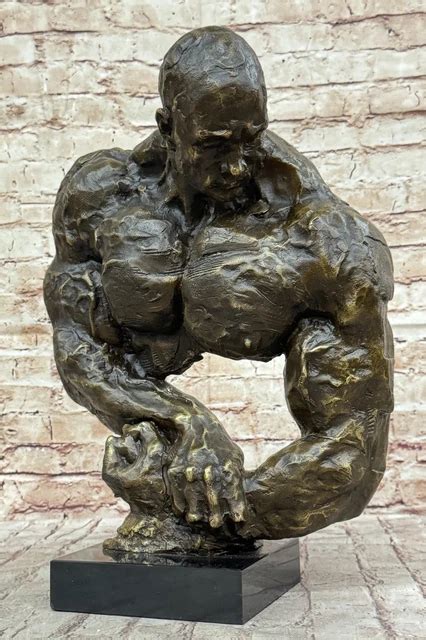 ORIGINAL IRON MAN Muscular Nude Male Muscle Trophy Bronze Marble