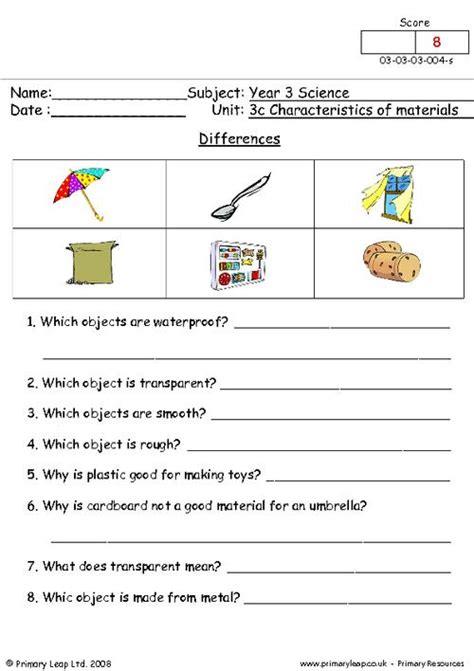 Properties Of Materials Grade Worksheets