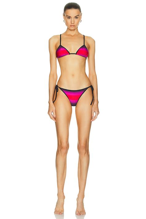 THE ATTICO Shaded Print Bikini Set In Red Black Fuchsia FWRD