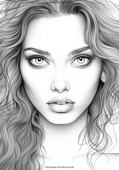 Realistic face of a girl coloring page from zup.kids