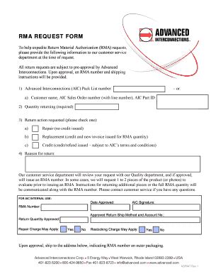 Fillable Online RMA Request Form. Return Material Authorization Form ...