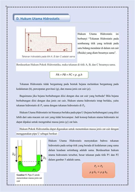 MATERI FLUIDA STATIS TEKANAN HIDROSTATIS HUKUM PASCAL DAN HUKUM