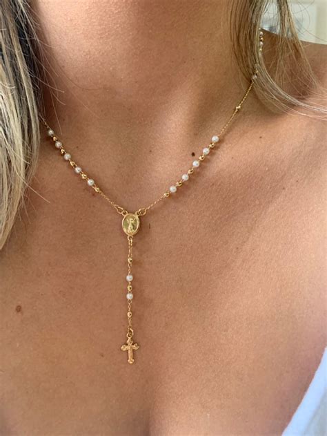 Pearl Rosary Necklace Gold Rosary Necklaces Catholic Jewelry Etsy Canada