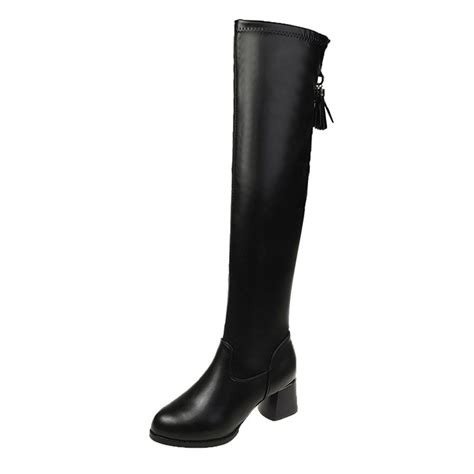 Lovskoo Women S Knee High Boots Thigh High Leather Pointed Toe Chunky