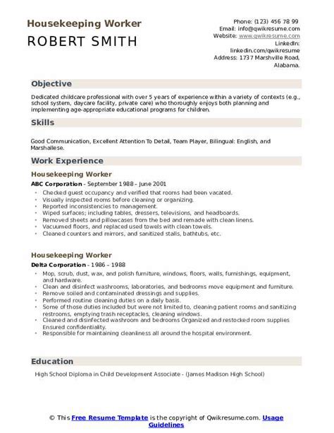 Housekeeping Resume Template