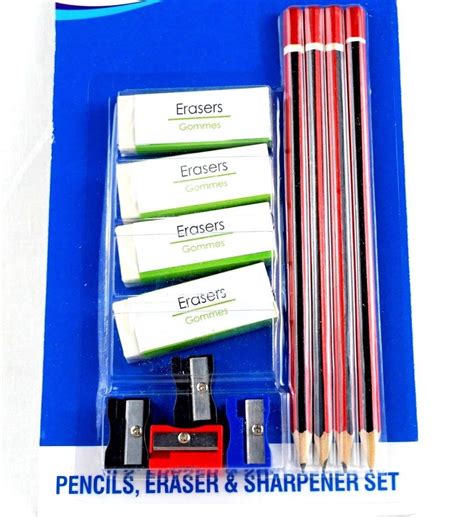 Stationary Set 4 Pencils 4 Sharpeners 4 Rubbers Eraser Set Eraser