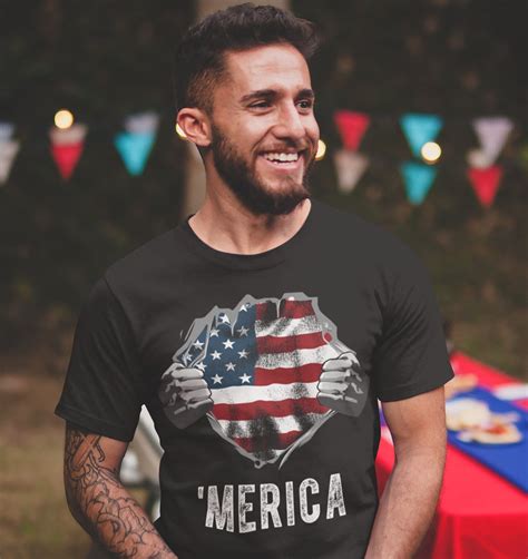 Mens American Flag T Shirt Superhero Merica Flag Patriotic Shirts 4th