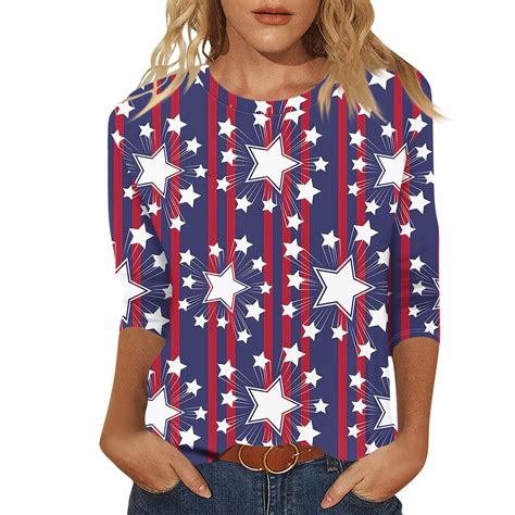 Xddlitp July 4th Womens Patriotic Shirt Independence Day Summer Usa Flag T Shirt Usa Stars