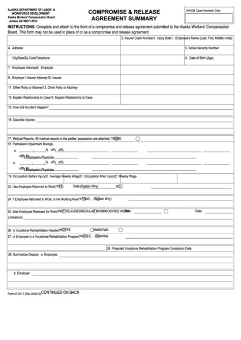 Fillable Compromise Agreement Summary Printable Pdf Download