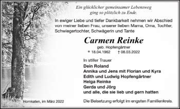 Traueranzeigen Von Carmen Reinke Trauer Nordkurier