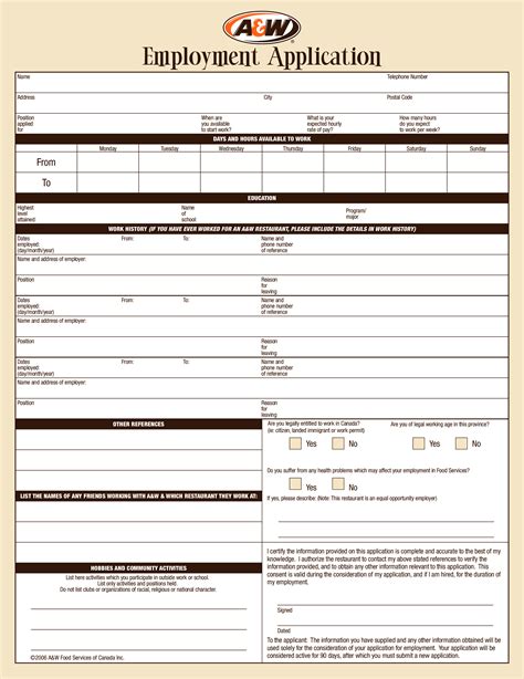 Restaurant Job Application Template