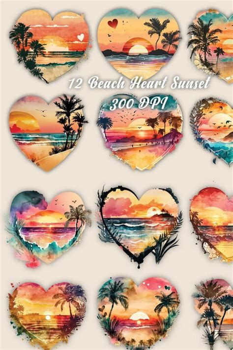 Retro Beach Heart Watercolor Clipart MasterBundles