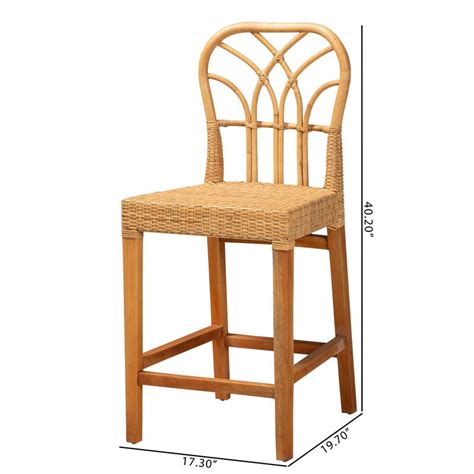 Bali And Pari Monaco Modern Bohemian Natural Rattan And Mahogany Wood Counter Stool On Sale