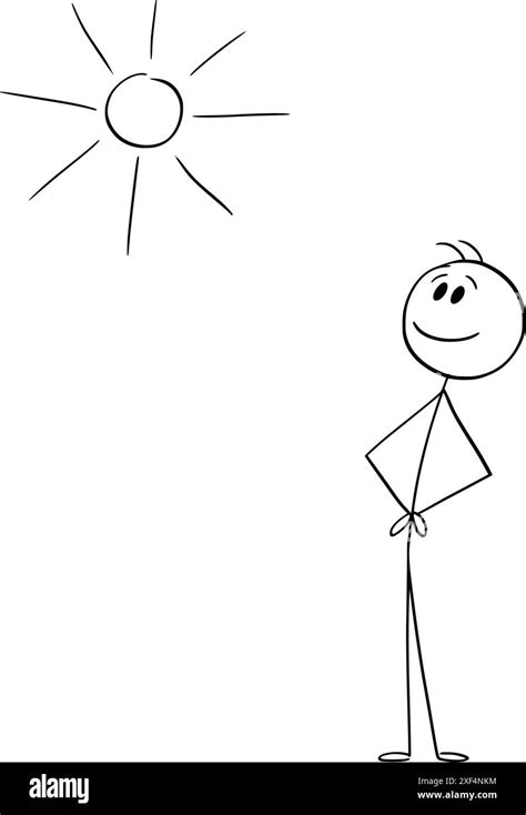 Smiling Person Enjoying Sunny Weather Vector Cartoon Stick Figure Or