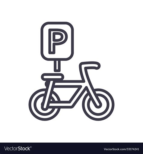 Bike with parking road sign line style Royalty Free Vector