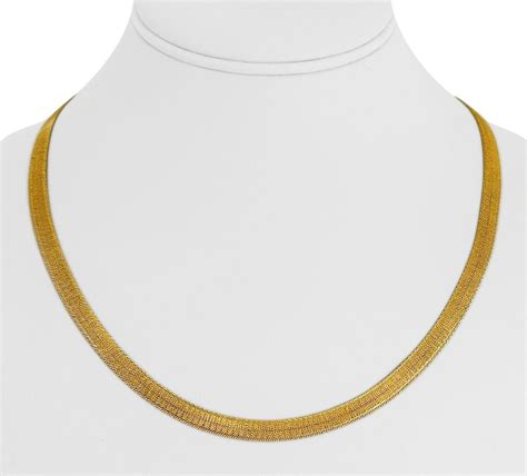 14 Karat Yellow Gold Ladies Braided Weave Omega Link Necklace For Sale