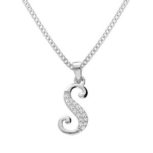 Collier avec pendentif en argent rhodié initiale S majuscule avec