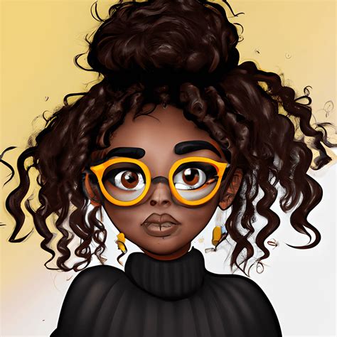 Cute Black Cartoon Girl with Curly Hair · Creative Fabrica