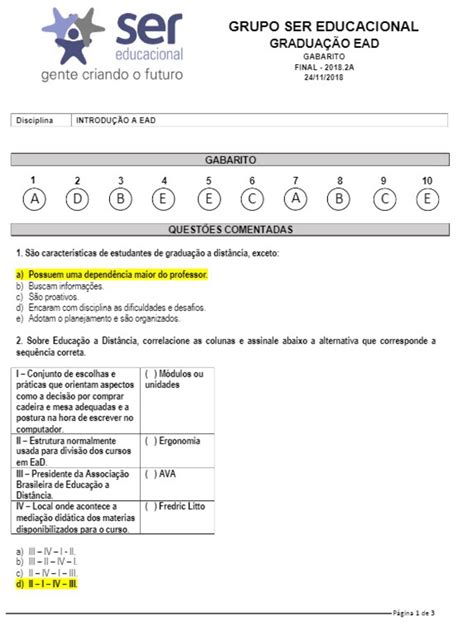 Prova presencial Introdução ao Ead