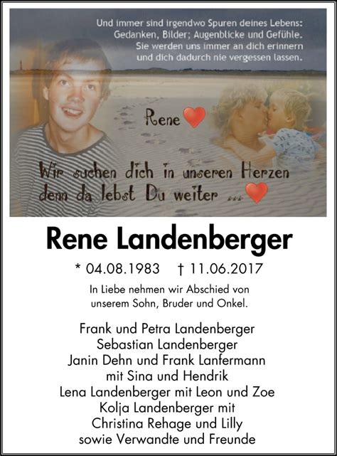 Traueranzeigen Von Rene Landenberger Trauer In NRW De