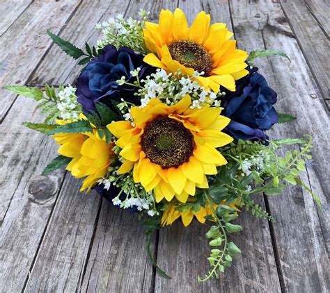 Sunflower Bouquet Sunflower Rose Bouquet Navy Sunflower Etsy