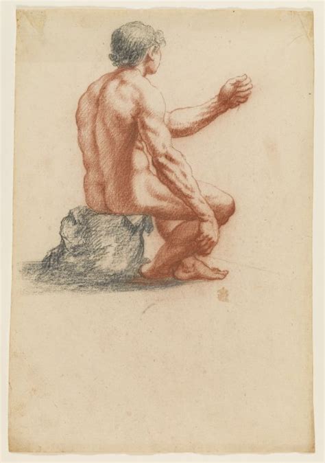 Seated Male Nude Seen Two Thirds From Behind