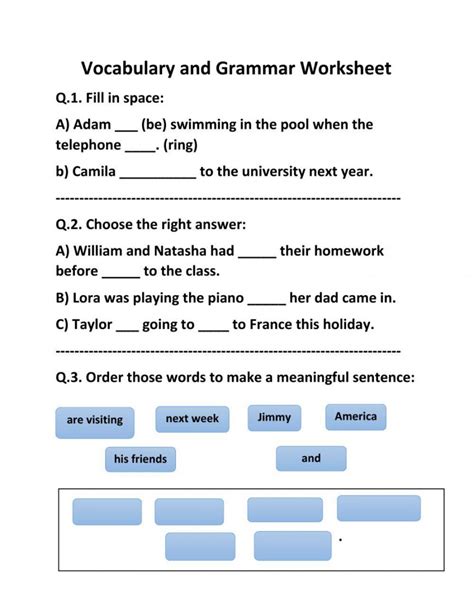 Grade 8 Vocabulary Worksheets Printable PDF Template