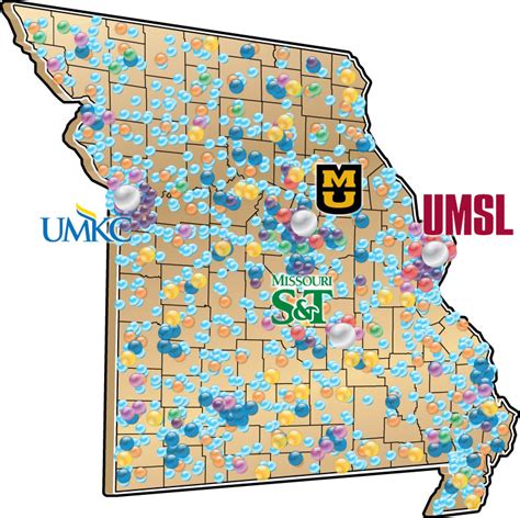 World Map Gray: Colleges In Missouri Map