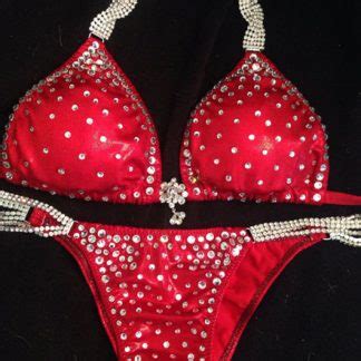 Style 1183 Red Bikini Competition Suit Rhinestone Connectors Vandella