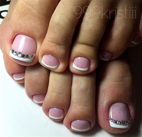 French Rhinestone Toe Naiart Simple Toe Nails Gel Toe Nails Pretty Toe Nails Summer Toe Nails