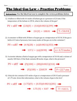 The Ideal Gas Law And Dalton S Law Notes And Worksheet Set By