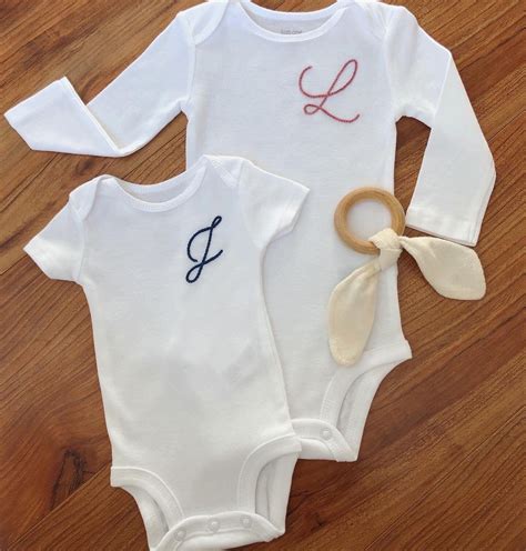 Custom Initial Baby Onesie®hand Embroidered Onesie®hand Etsy